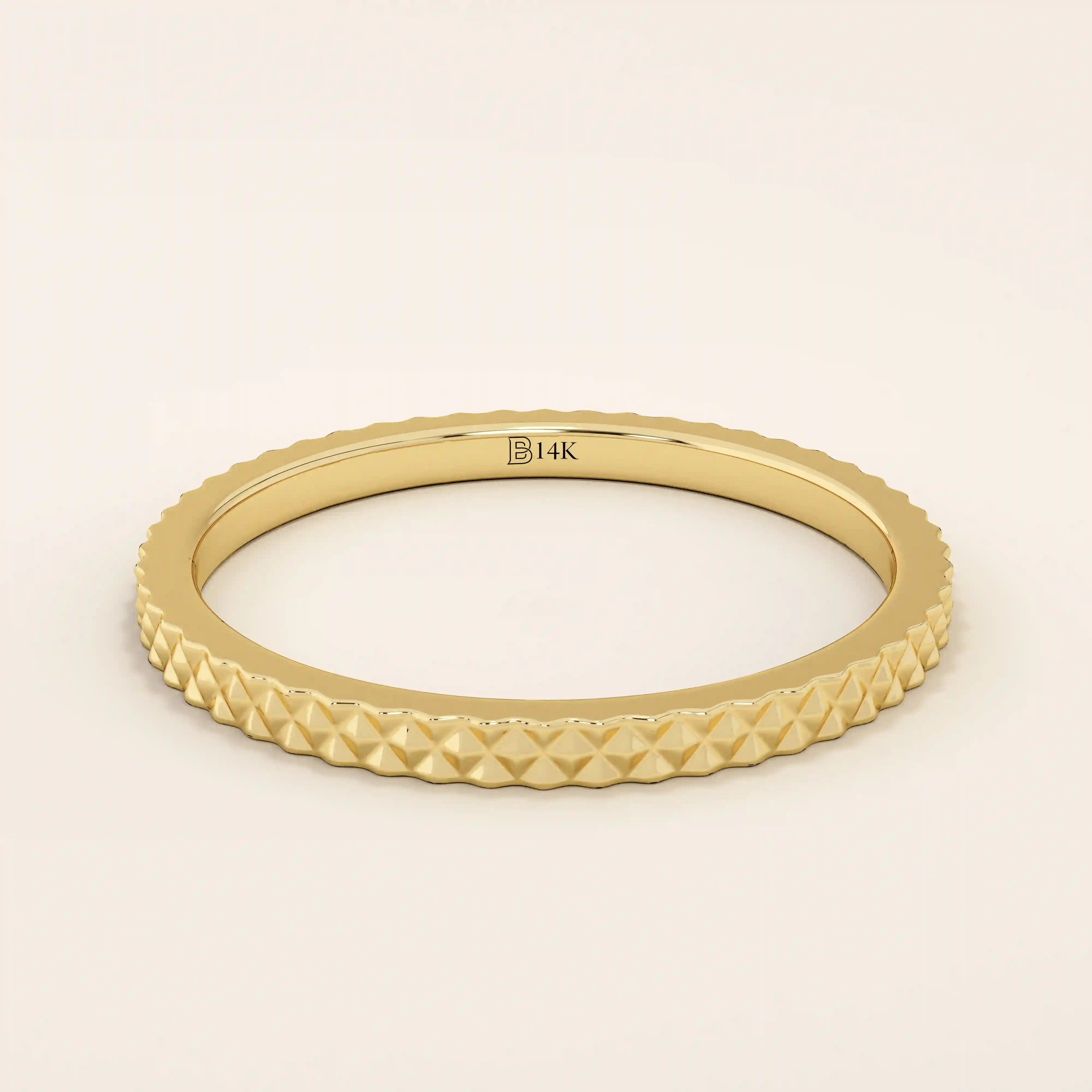 14K SOLID GOLD UNISEX DESIGN SLIM TEXTURED BAND STACKING WEDDING RING