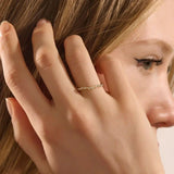 HALF ETERNITY TINY BEZEL SET STONES SLIM BAND STACKABLE WEDDING RING IN 14K SOLID GOLD FOR WOMEN