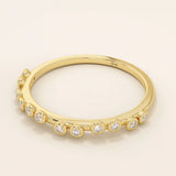 HALF ETERNITY TINY BEZEL SET STONES SLIM BAND STACKABLE WEDDING RING IN 14K SOLID GOLD FOR WOMEN