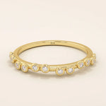 HALF ETERNITY TINY BEZEL SET STONES SLIM BAND STACKABLE WEDDING RING IN 14K SOLID GOLD FOR WOMEN