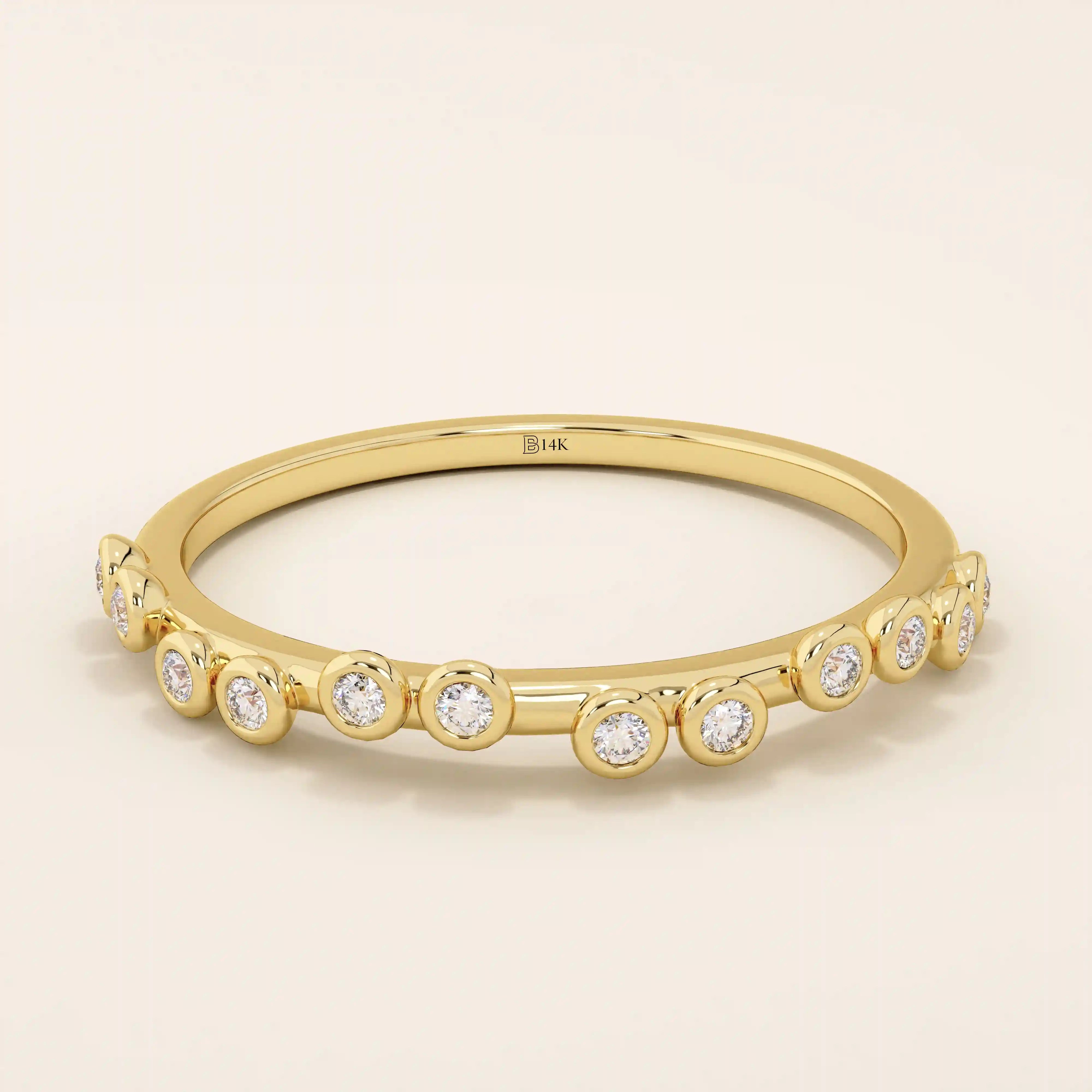 HALF ETERNITY TINY BEZEL SET STONES SLIM BAND STACKABLE WEDDING RING IN 14K SOLID GOLD FOR WOMEN