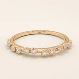 HALF ETERNITY TINY BEZEL SET STONES SLIM BAND STACKABLE WEDDING RING IN 14K SOLID GOLD FOR WOMEN