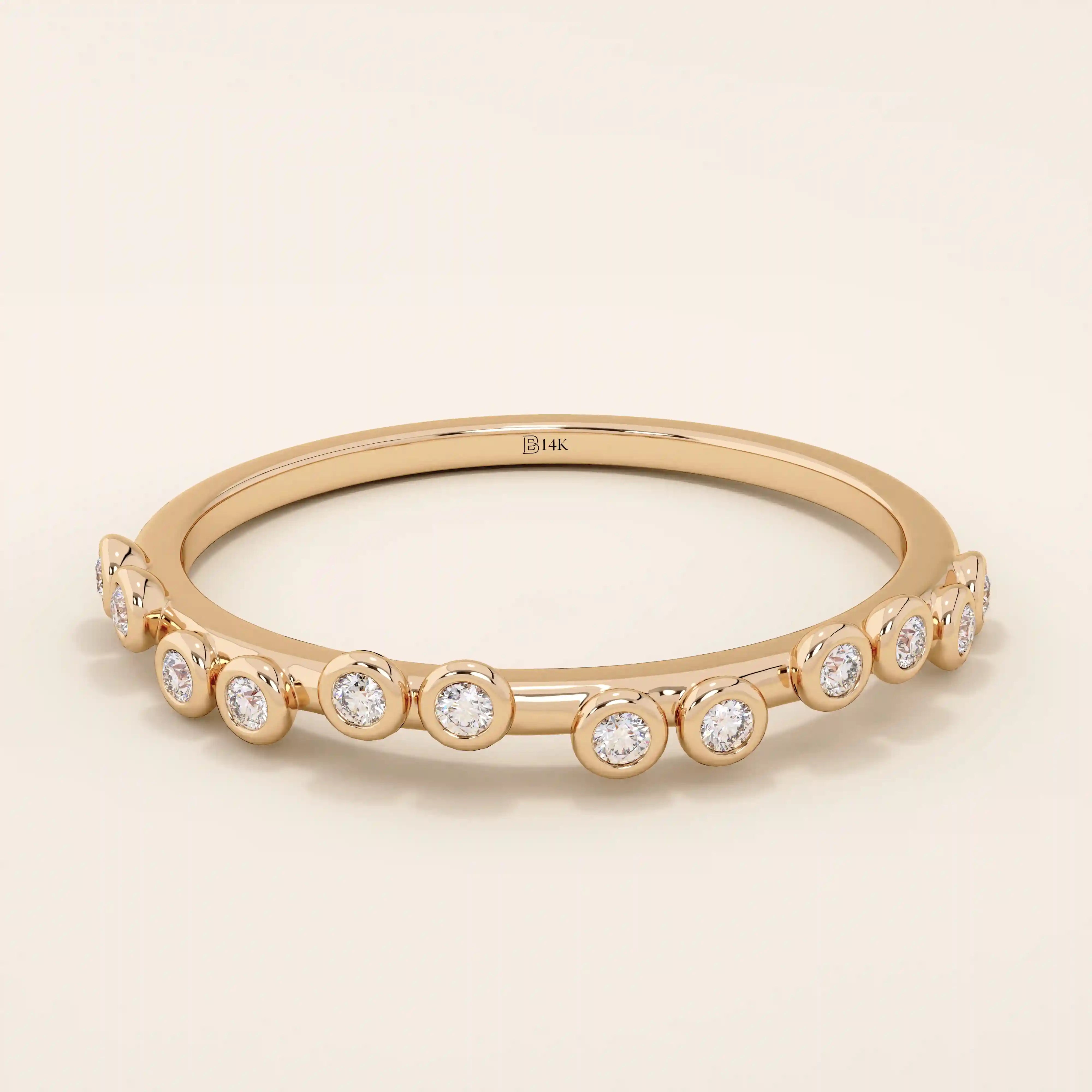 HALF ETERNITY TINY BEZEL SET STONES SLIM BAND STACKABLE WEDDING RING IN 14K SOLID GOLD FOR WOMEN