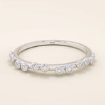 HALF ETERNITY TINY BEZEL SET STONES SLIM BAND STACKABLE WEDDING RING IN 14K SOLID GOLD FOR WOMEN