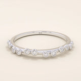 HALF ETERNITY TINY BEZEL SET STONES SLIM BAND STACKABLE WEDDING RING IN 14K SOLID GOLD FOR WOMEN