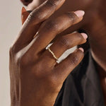 HALF ETERNITY TINY BEZEL SET STONES SLIM BAND STACKABLE WEDDING RING IN 14K SOLID GOLD FOR WOMEN