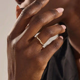 HALF ETERNITY TINY BEZEL SET STONES SLIM BAND STACKABLE WEDDING RING IN 14K SOLID GOLD FOR WOMEN