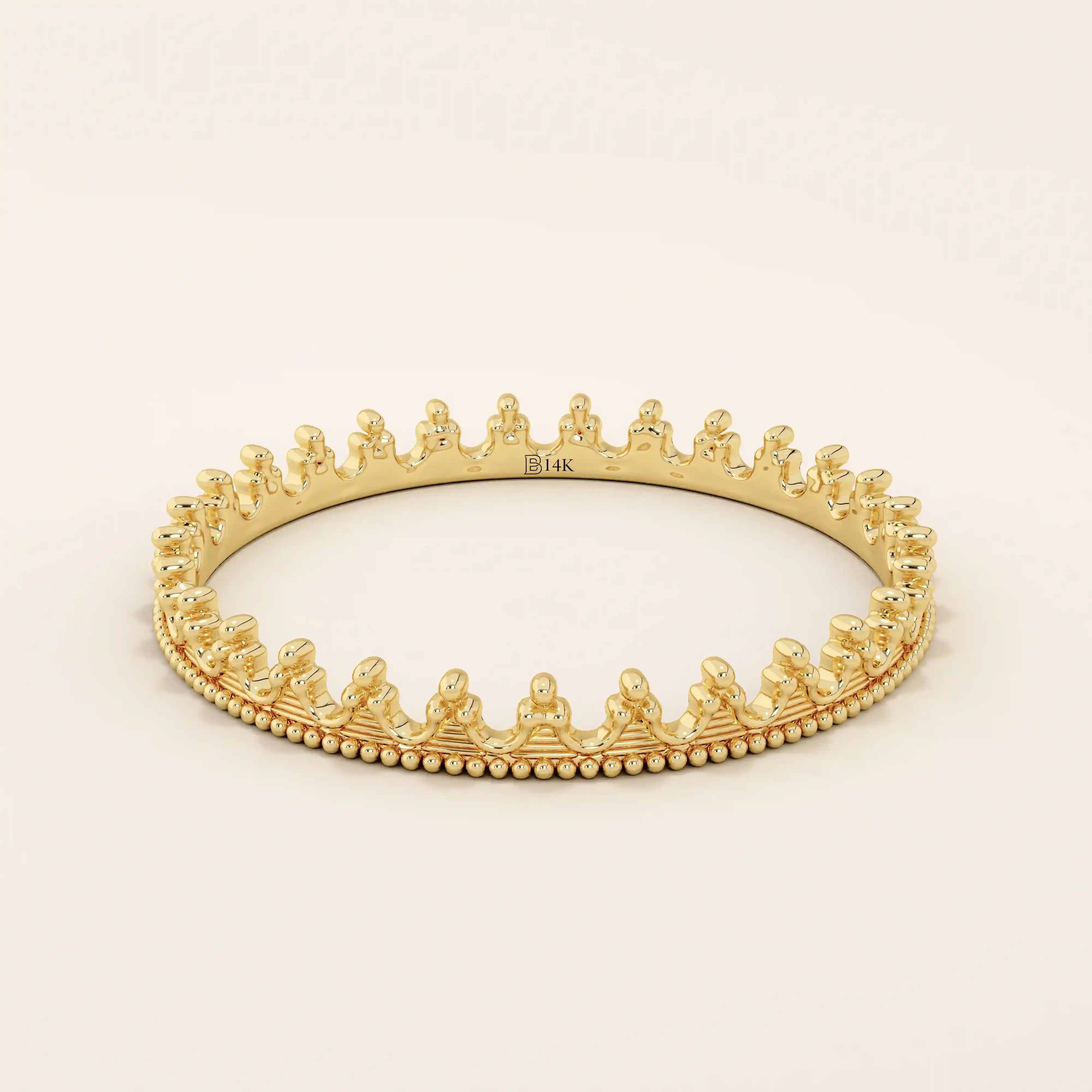 14K SOLID GOLD ULTRA SLIM VINTAGE CROWN WEDDING RING FOR WOMEN