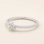 14K SOLID GOLD BEADED BAND TINY FLOWER PROMISE RING FOR WOMEN