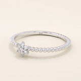 14K SOLID GOLD BEADED BAND TINY FLOWER PROMISE RING FOR WOMEN