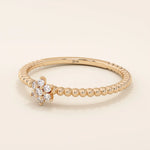 14K SOLID GOLD BEADED BAND TINY FLOWER PROMISE RING FOR WOMEN