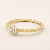 14K SOLID GOLD BEADED BAND TINY FLOWER PROMISE RING FOR WOMEN