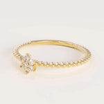 14K SOLID GOLD BEADED BAND TINY FLOWER PROMISE RING FOR WOMEN