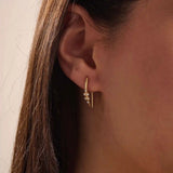 14k solid gold u shape threader earrings with tiny moissanite stones for women
