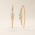 14k solid gold u shape threader earrings with tiny moissanite stones for women
