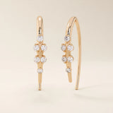 14k solid gold u shape threader earrings with tiny moissanite stones for women
