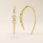 14k solid gold u shape threader earrings with tiny moissanite stones for women