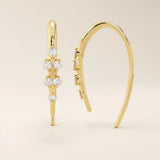 14k solid gold u shape threader earrings with tiny moissanite stones for women