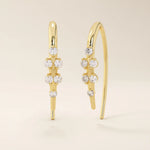 14k solid gold u shape threader earrings with tiny moissanite stones for women