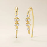 14k solid gold u shape threader earrings with tiny moissanite stones for women