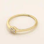slim design and a cluster of small round moissanite stones promise engagement ring in 14k solid gold for women