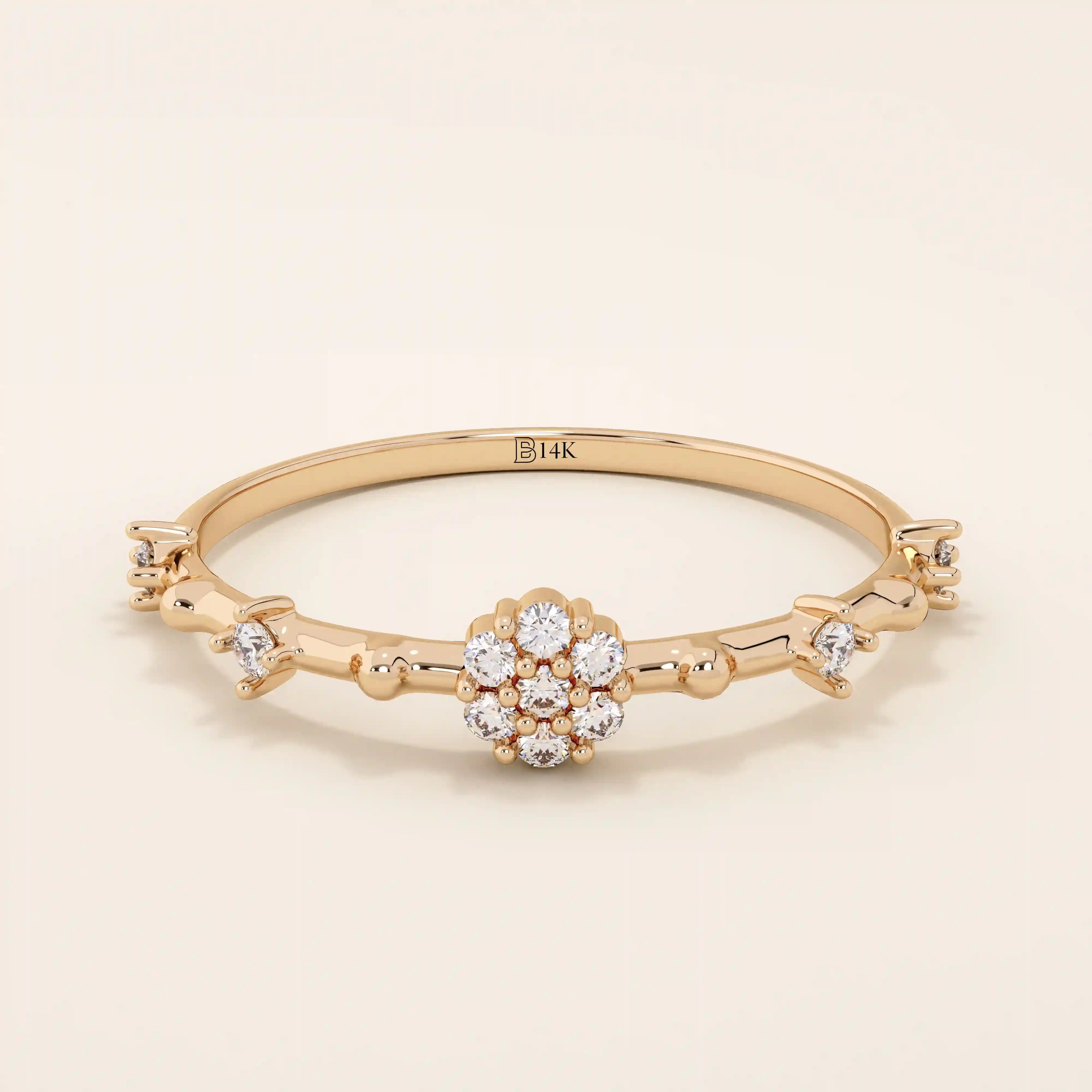 TINY ROUND MOISSANITE STONES PROMISE RING IN 14K SOLID GOLD FOR WOMEN