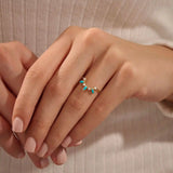 14K SOLID GOLD MARQUISE TURQUOISE STACKABLE CURVE RING FOR WOMEN