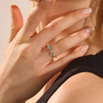 14K SOLID GOLD MARQUISE TURQUOISE STACKABLE CURVE RING FOR WOMEN