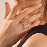 14K SOLID GOLD MARQUISE TURQUOISE STACKABLE CURVE RING FOR WOMEN