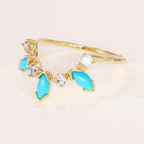 14K SOLID GOLD MARQUISE TURQUOISE STACKABLE CURVE RING FOR WOMEN