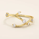 NATURE INSPIRED TREE BRANCH TWIG CURVE STACKING WEDDING RING IN 14K SOLID GOLD FOR WOMEN