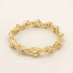 14k solid gold twin double heart bracelet with tiny moissanite for women