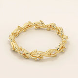 14k solid gold twin double heart bracelet with tiny moissanite for women