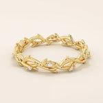 14k solid gold twin double heart bracelet with tiny moissanite for women