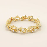 14k solid gold twin double heart bracelet with tiny moissanite for women