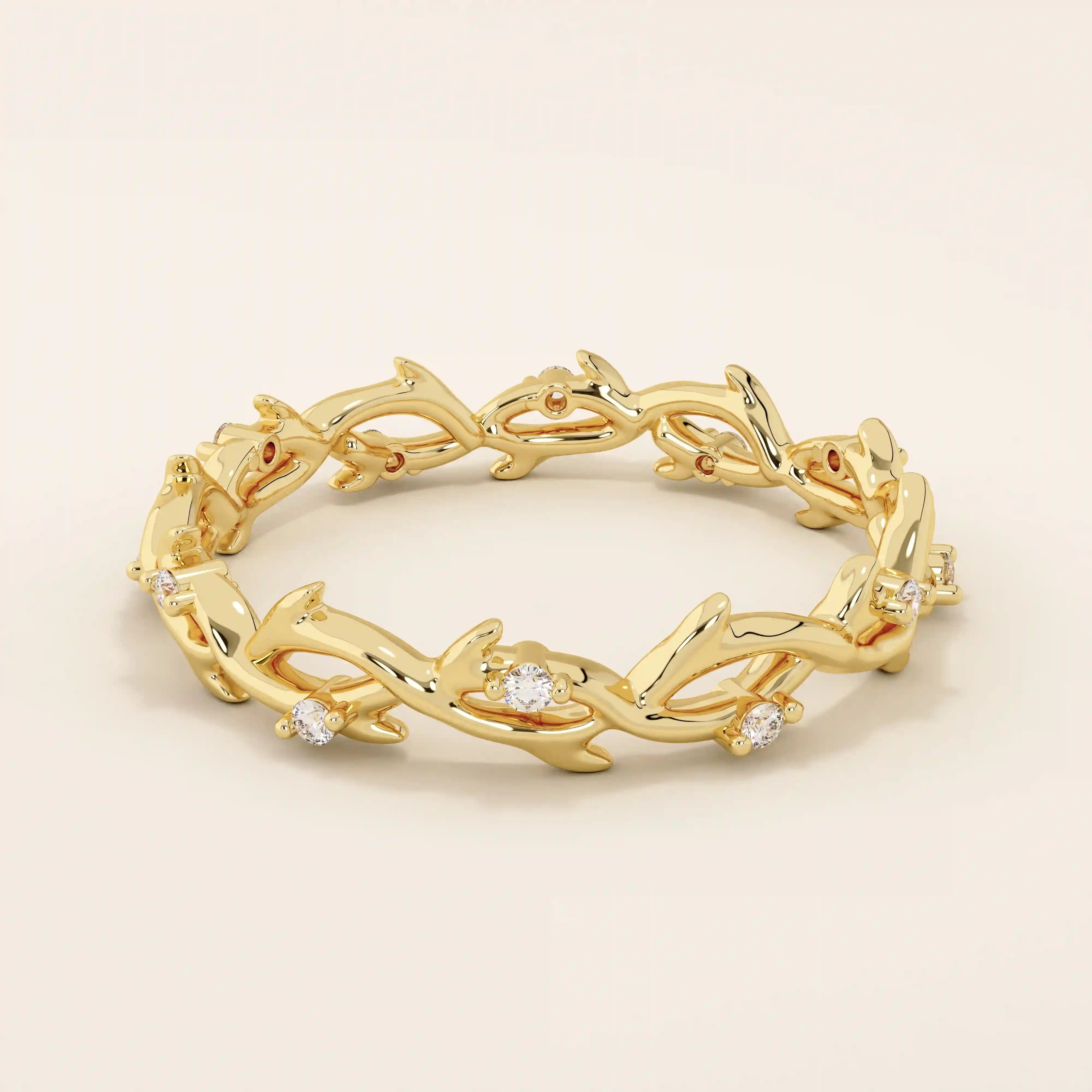 14k solid gold twin double heart bracelet with tiny moissanite for women