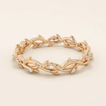 14k solid gold twin double heart bracelet with tiny moissanite for women