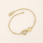 14k solid gold twin double heart bracelet with tiny moissanite for women