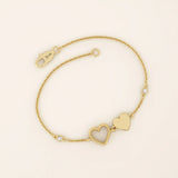 14k solid gold twin double heart bracelet with tiny moissanite for women