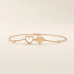 14k solid gold twin double heart bracelet with tiny moissanite for women