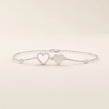14k solid gold twin double heart bracelet with tiny moissanite for women