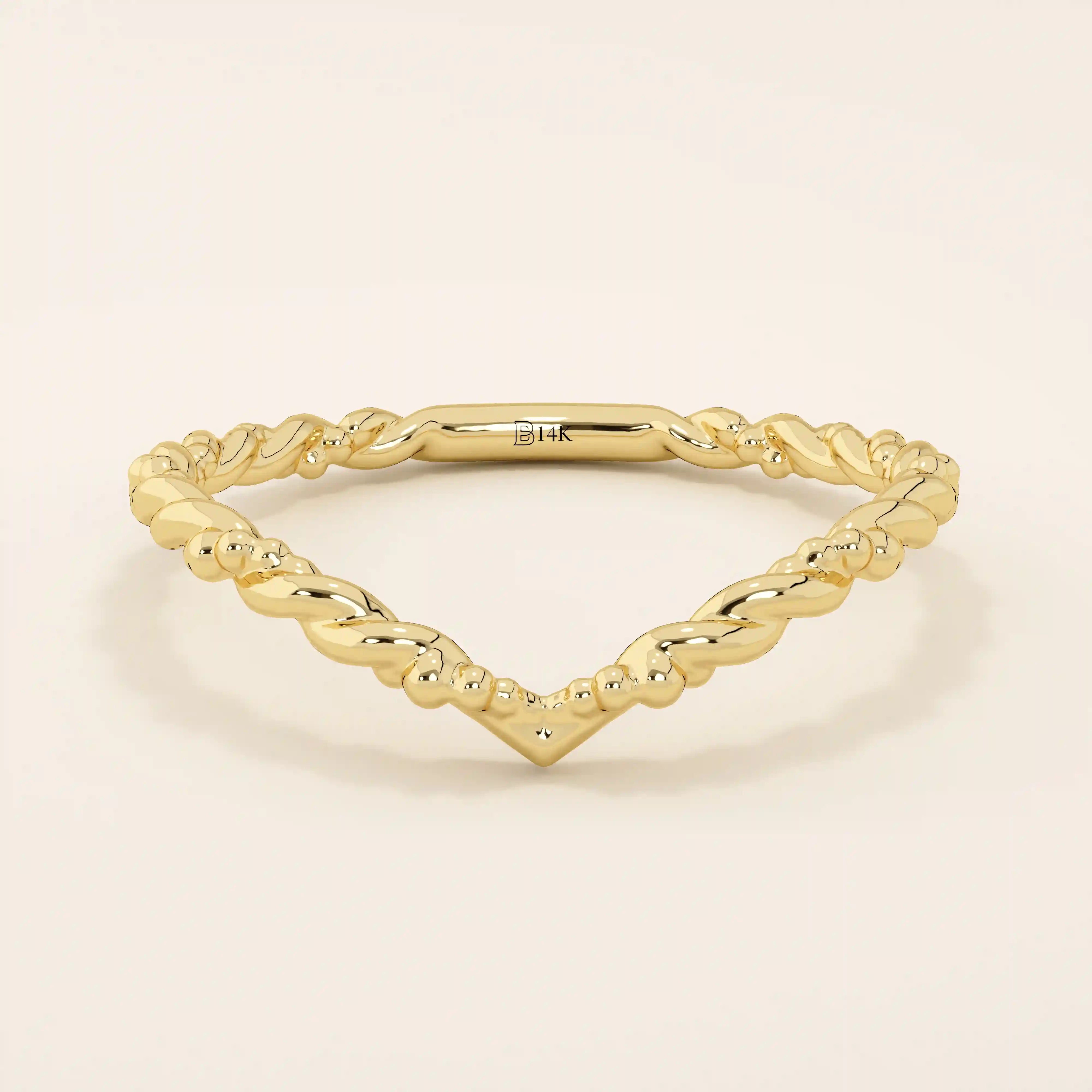 14k solid gold twisted band slim curve chevron  stacking ring for engagement rings