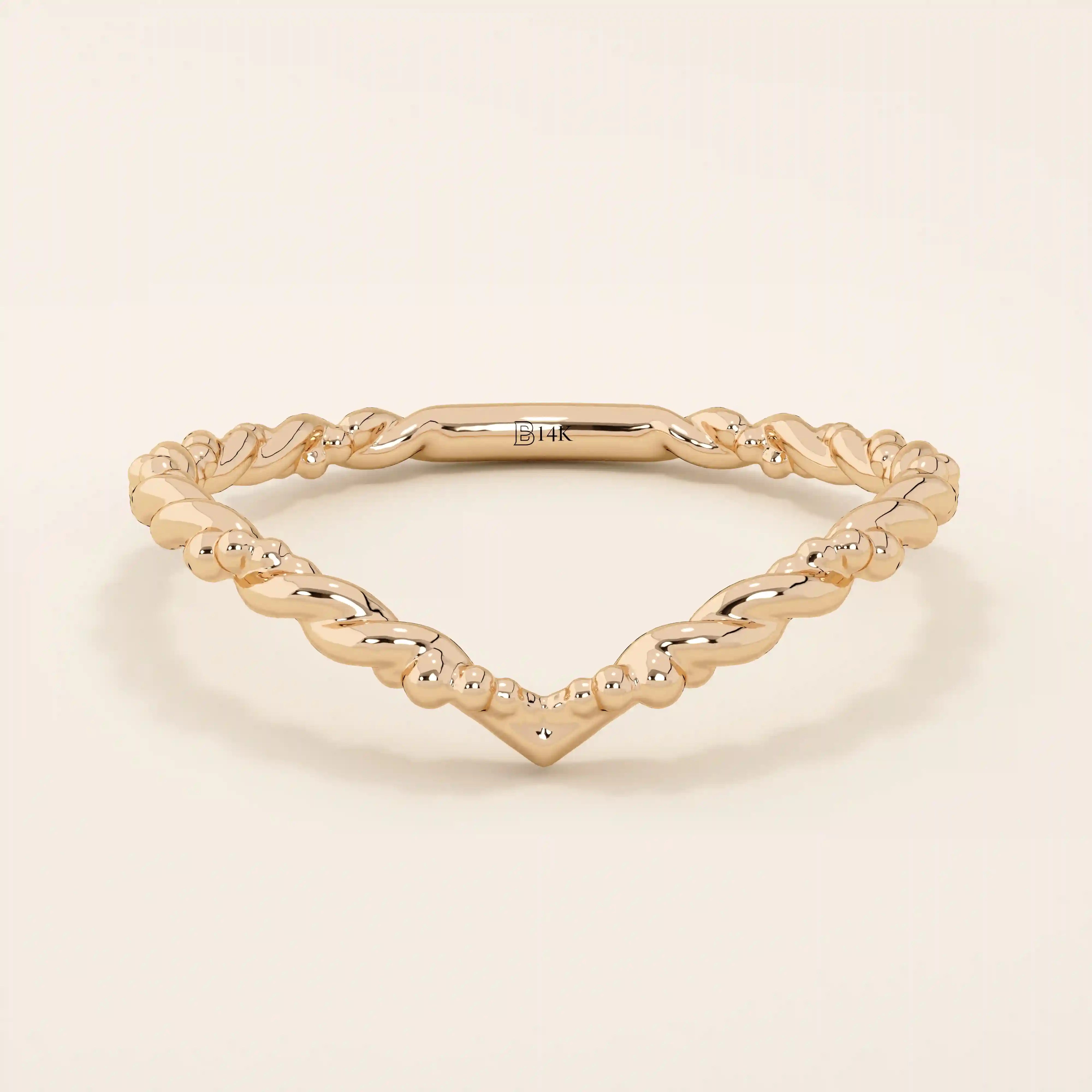 14k solid gold twisted band slim curve chevron  stacking ring for engagement rings