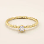 14k solid gold twisted band solitaire engagement ring for women