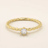 14k solid gold twisted band solitaire engagement ring for women