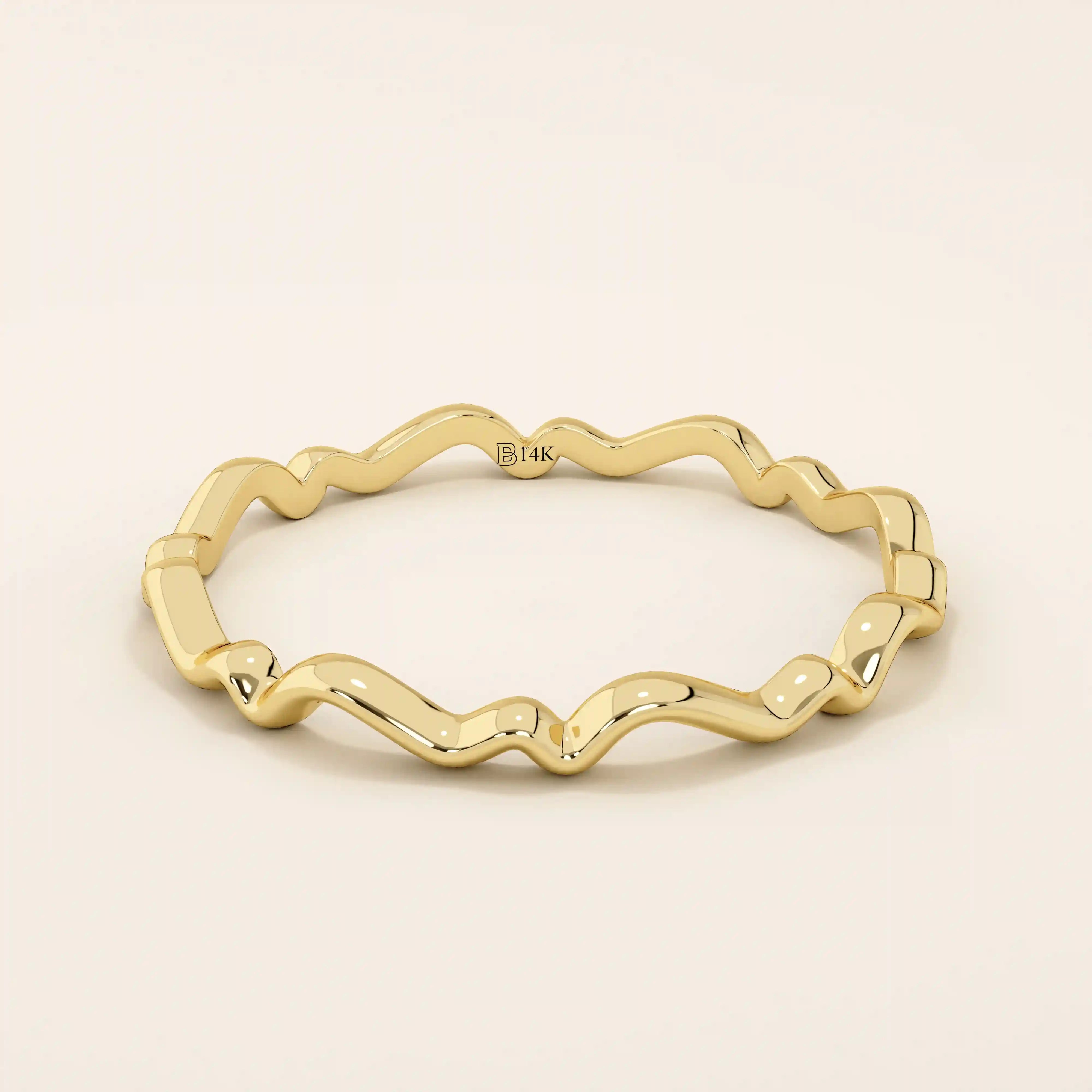 14k solid gold ultra thin wavy stacking ring for women