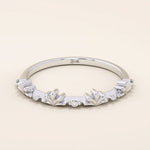 14K SOLID GOLD TINY leaf MOISSANITE STACKING wedding RING FOR WOMEN