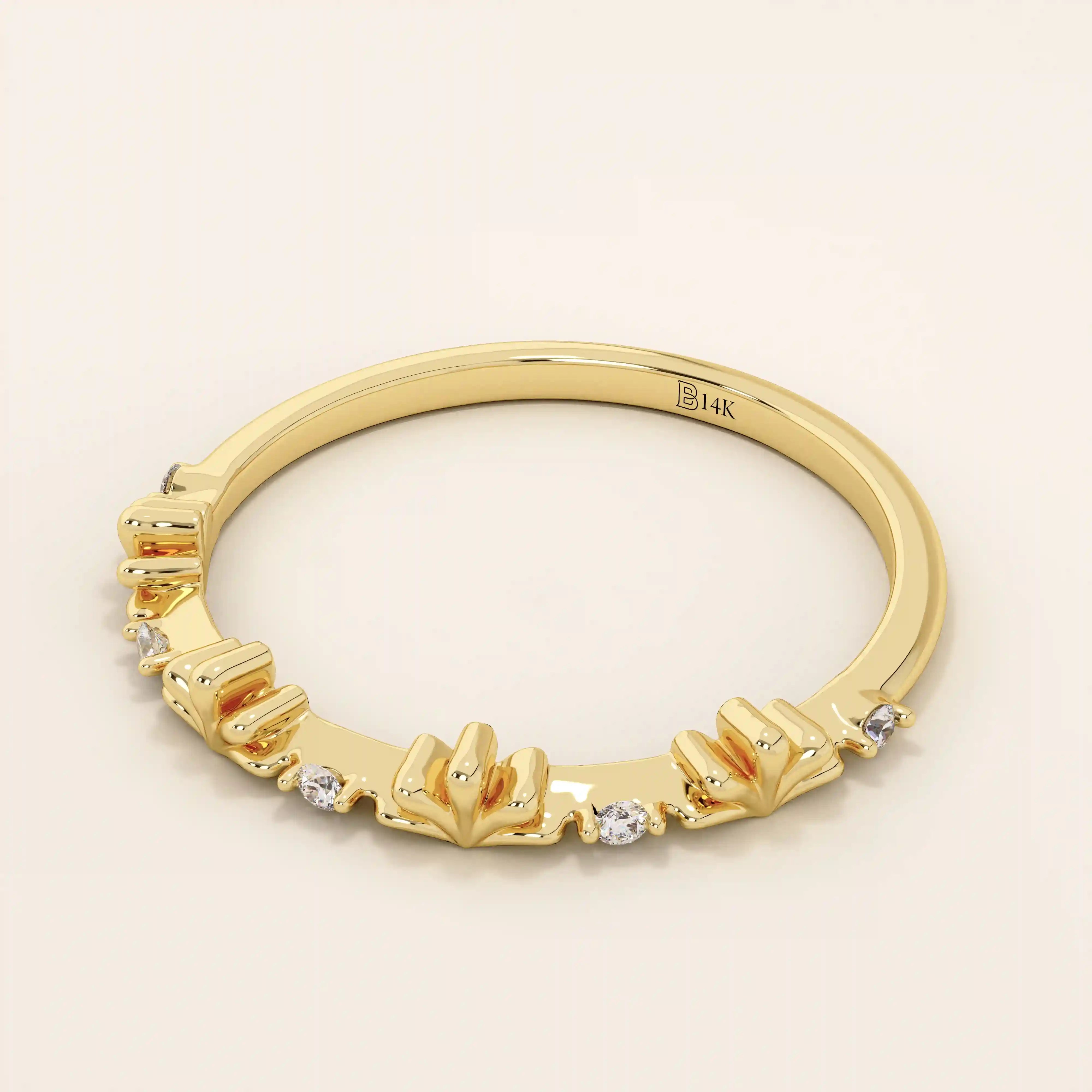 14K SOLID GOLD TINY leaf MOISSANITE STACKING wedding RING FOR WOMEN