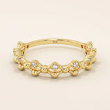 14K SOLID GOLD BEADED HALF ETERNITY WEDDING RING FOR WOMEN
