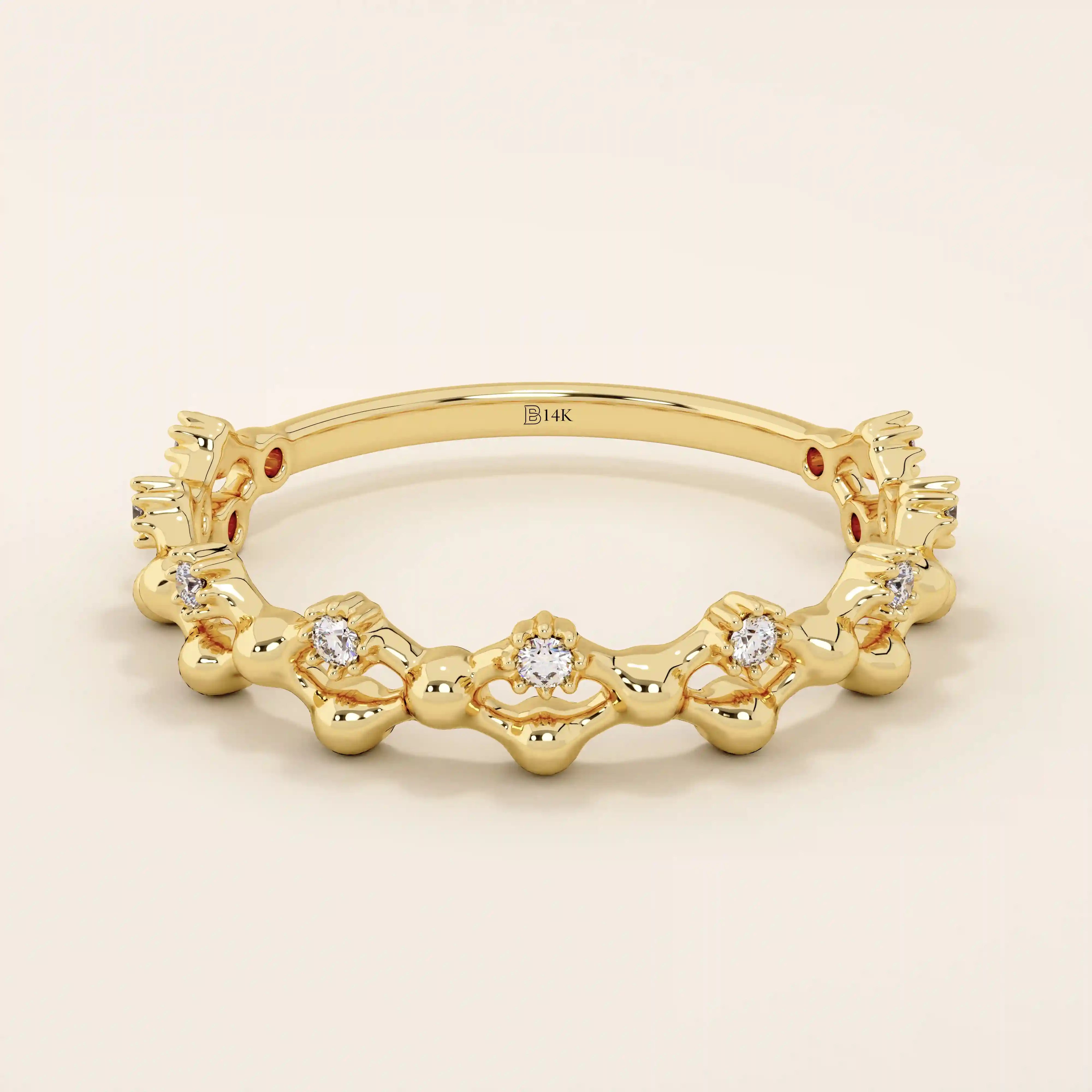14K SOLID GOLD BEADED HALF ETERNITY WEDDING RING FOR WOMEN